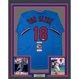 Framed Signed Andy Van Slyke 35x39 St. Louis Blue Jersey JSA COA