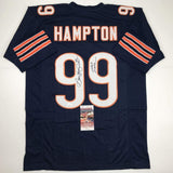 Autographed/Signed DAN HAMPTON HOF 2002 Chicago Blue Football Jersey JSA COA