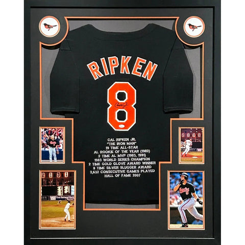 Cal Ripken Autographed Signed Framed Black Stat Baltimore Orioles Jersey JSA