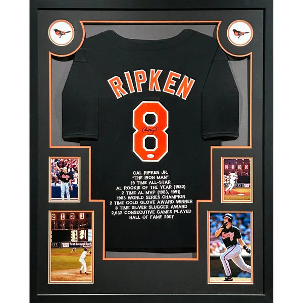 Cal Ripken Autographed Signed Framed Black Stat Baltimore Orioles Jersey JSA