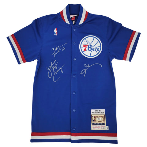 Charles Barkley Julius Erving & Allen Iverson Signed M&N 76ers Shooting Shirt