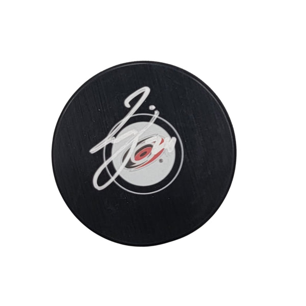 Seth Jarvis Autographed Carolina Hurricanes Logo Hockey Puck Beckett