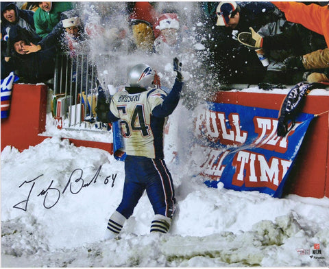 Tedy Bruschi New England Patriots Signed 16x20 Snow Celebration Photograph