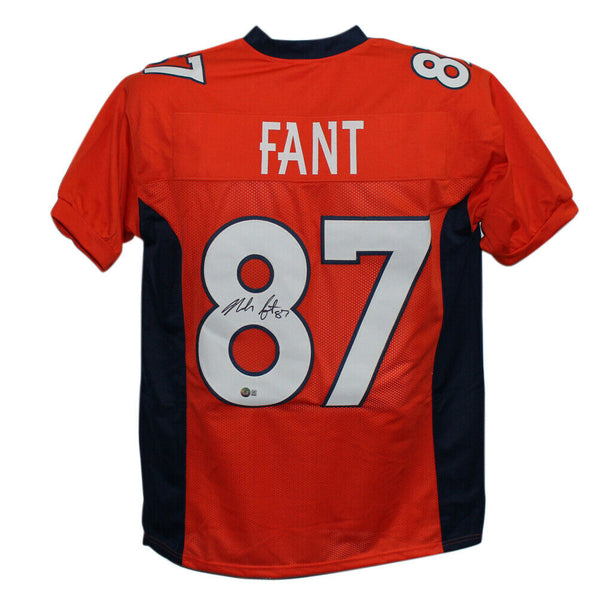 Noah Fant Autographed/Signed Pro Style Orange XL Jersey Beckett BAS 34694