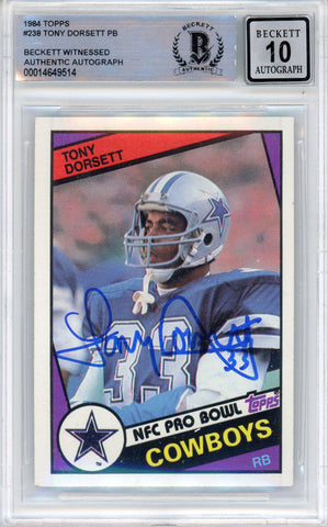Tony Dorsett Autographed 1984 Topps #238 Trading Card Beckett Slab 39205