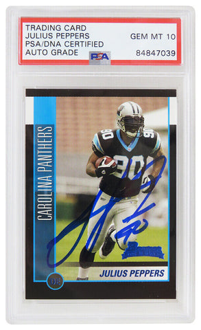 Julius Peppers Signed Panthers 2002 Bowman Rookie Card #144 (PSA - Auto Grade 10