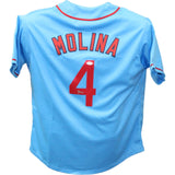 Yadier Molina Autographed/Signed Pro Style Blue Jersey JSA 43426