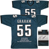EAGLES BRANDON GRAHAM AUTOGRAPHED GREEN STAT JERSEY BECKETT WITNESS 241648