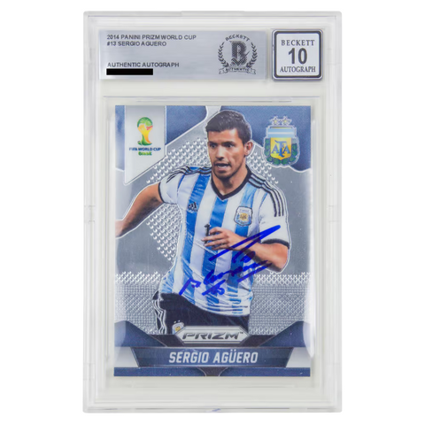 Sergio Aguero Signed 2014 Panini Prizm World Cup #13 - BGS 10 Autograph