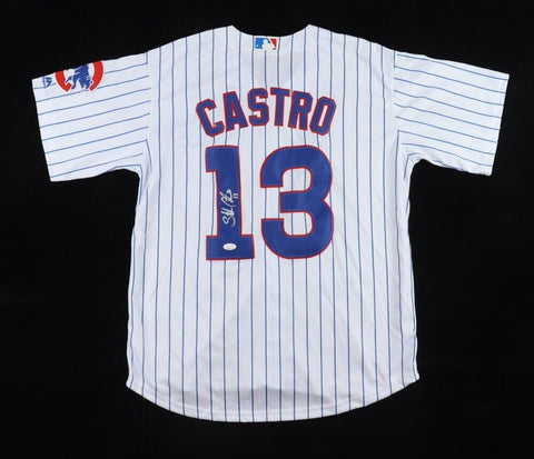 Starlin Castro Signed Chicago Cubs Pinstriped Majestic Style Jersey (JSA)