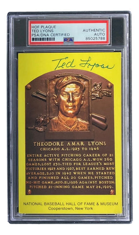 Ted Lyons Signed 4x6 Chicago White Sox HOF Plaque Card PSA 85025788