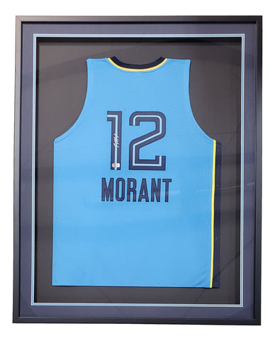 Ja Morant Signed Framed Custom Light Blue Pro-Style Basketball Jersey BAS