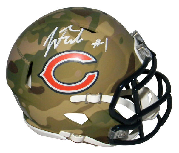 JUSTIN FIELDS AUTOGRAPHED CHICAGO BEARS CAMO SPEED MINI HELMET BECKETT