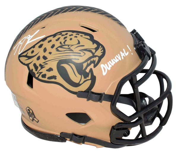 TREVOR LAWRENCE SIGNED JAGUARS SALUTE TO SERVICE II SPEED MINI HELMET W/ DUUUVAL
