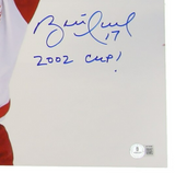 Brett Hull Signed Detroit Red Wings 16x20 Photo Inscribed HOF 2002 Cup (Beckett)