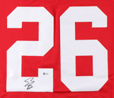 Saquon Barkley Signed New York Giants Red Jersey (Beckett) #1 RB Pk 2018 Draft