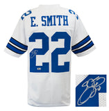 Emmitt Smith (COWBOYS) Signed White Custom Football Jersey (Beckett HOLO / COA)