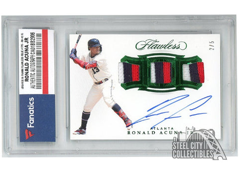 Ronald Acuna Jr 2019 Panini Flawless Emerald Triple Patch Auto 2/5 Fanatics