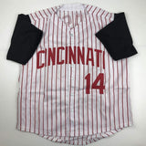 Autographed/Signed PETE ROSE Cincinnati Pinstripe Jersey JSA COA Auto