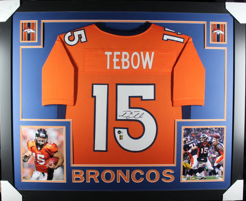 Tim Tebow Autographed/Signed Pro Style Framed Orange XL Jersey Beckett 40147