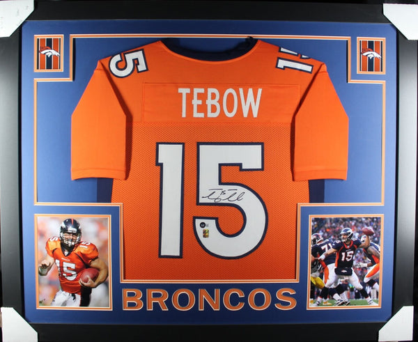 Denver Autographs Tim Tebow Autographed/Signed Pro Style Framed Orange XL Jersey Beckett 40147