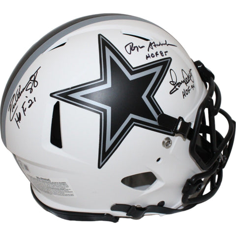 Pearson/Staubach/Dorsett Signed Dallas Cowboys Lunar Helmet HOF BAS 43394