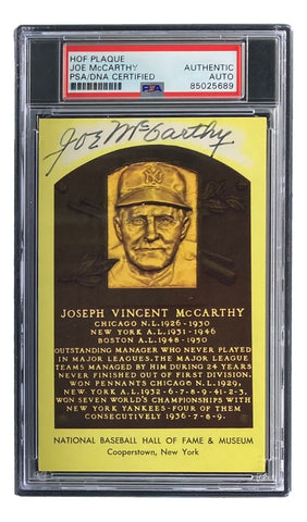 Joe McCarthy Signed 4x6 New York Yankees HOF Plaque Card PSA 85025689