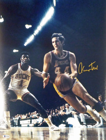 JERRY WEST AUTOGRAPHED 16X20 PHOTO LOS ANGELES LAKERS BECKETT BAS STOCK #177524