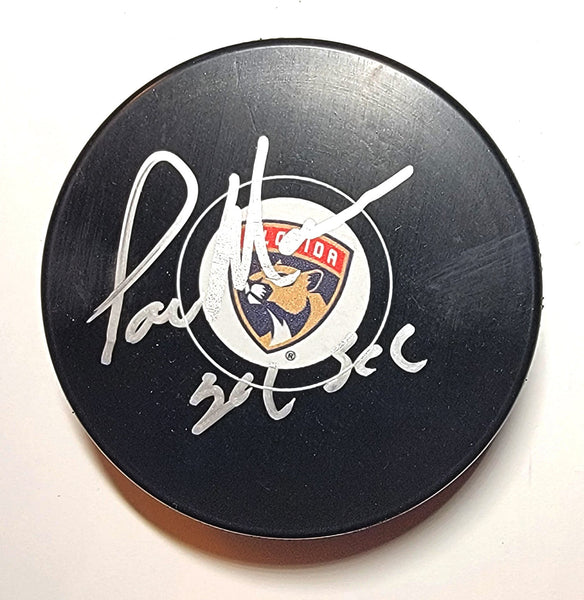 Paul Maurice Autographed Florida Panthers Logo Puck W/ 24 SCC Beckett