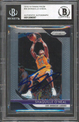 Lakers Shaquille O'Neal Authentic Signed 2018 Panini Prizm #35 Card BAS Slabbed