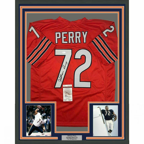 FRAMED Autographed/Signed WILLIAM PERRY Refrigerator 33x42 Orange Jersey JSA COA