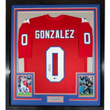 Framed Autographed/Signed Christian Gonzalez 35x39 NE Red Jersey BAS COA