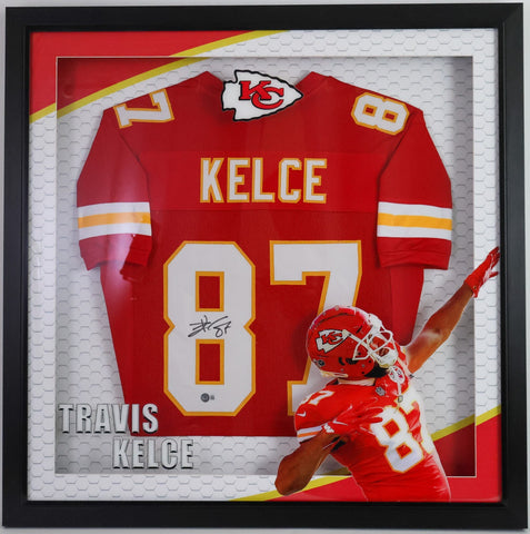 Travis Kelce Autographed Kansas City Chiefs Jersey -- Lighted Shadowbox | BAS COA