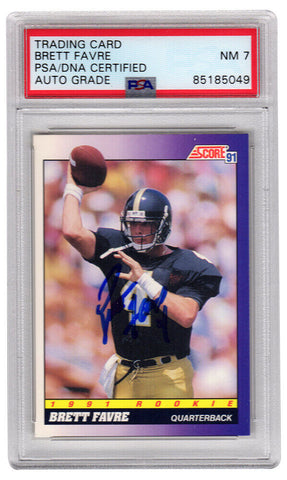 Brett Favre Signed 1991 Score Rookie Football Card #611 (PSA Slab/ Auto Grade 7)