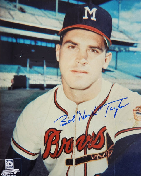 1957 Milw Braves BOB HAWK TAYLOR Signed 8x10 #3 Photo AUTO