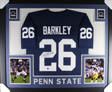 SAQUON BARKLEY (Penn State blue SKYLINE) Signed Autograph Framed Jersey Beckett