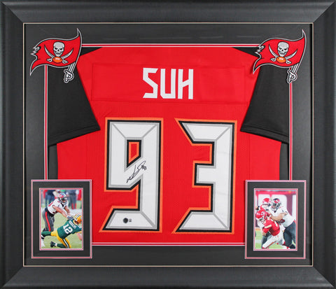 Ndamukong Suh Authentic Signed Red Pro Style Framed Jersey BAS Witnessed