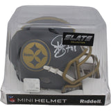 Troy Polamalu Autographed Pittsburgh Steelers Slate Mini Helmet Beckett 46473