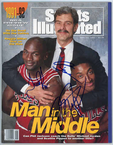 Jordan, Pippen, Jackson Autographed 1991 Sports Illustrated Magazine - PSA/DNA