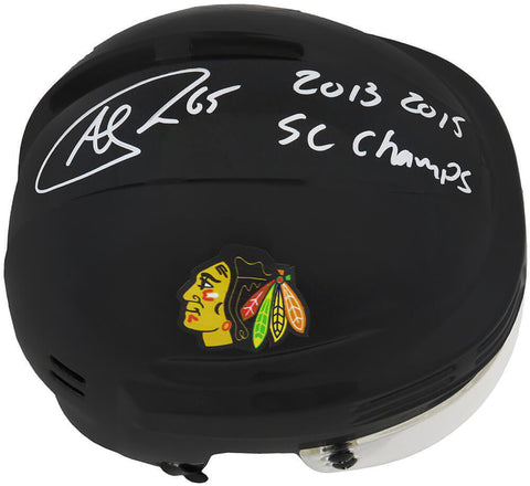 Andrew Shaw Signed Blackhawks Black Hockey Mini Helmet w/13,15 SC Champs -SS COA