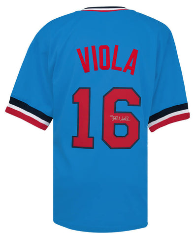 Frank Viola (TWINS) Signed Blue Throwback Custom Baseball Jersey -(SCHWARTZ COA)