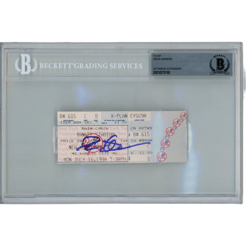 Deion Sanders Autographed New York Yankees 1990 Ticket Stub Slab Beckett 53105