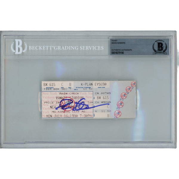 Deion Sanders Autographed New York Yankees 1990 Ticket Stub Slab Beckett 53105