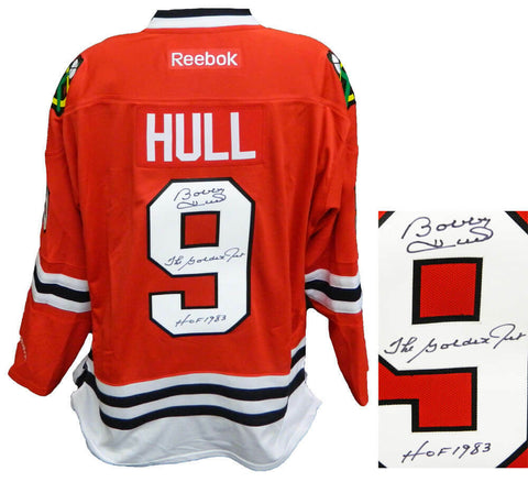 BOBBY HULL Signed Blackhawks Reebok Premier Jersey w/Golden Jet, HOF 1983 - SS