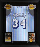Shaquille O'Neal Signed B&W Striped 1996-97 M&N HWC Swingman Framed Jersey BAS W