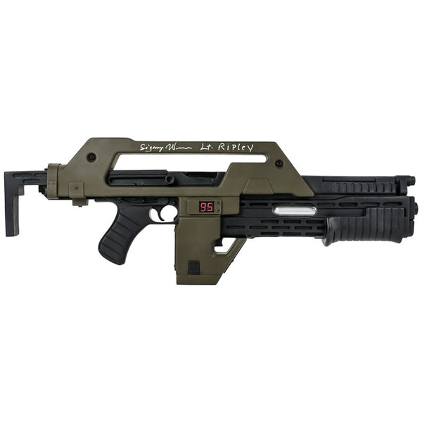 Sigourney Weaver Autographed 1986 Aliens Pulse Rifle OD Green Prop Replica