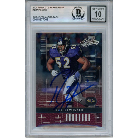 Ray Lewis Autographed 2001 Playoff Absolute #8 Trading Card Beckett 52961