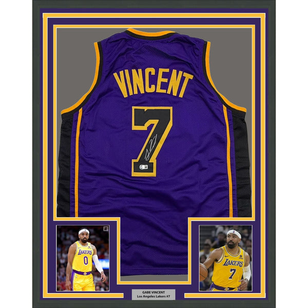 Framed Autographed/Signed Gabe Vincent 35x39 LA Purple Jersey Beckett COA