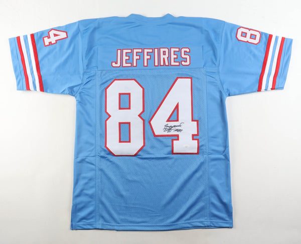 Haywood Jeffires Signed Oilers Powder Jersey (JSA COA) Houston 3xPro Bowl W.R.