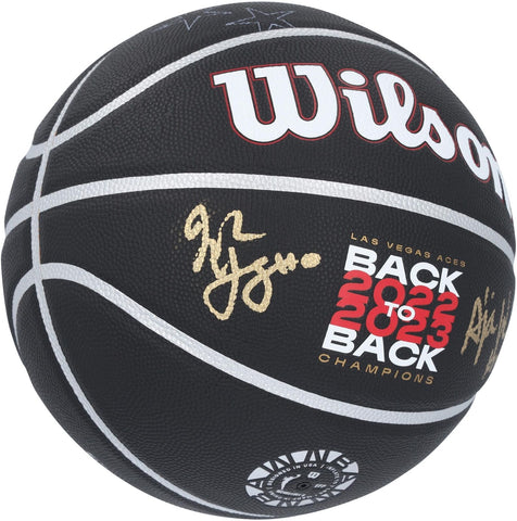 A'ja Wilson and Jackie Young Aces Signed Wilson 2023 WNBA Champs Basketball